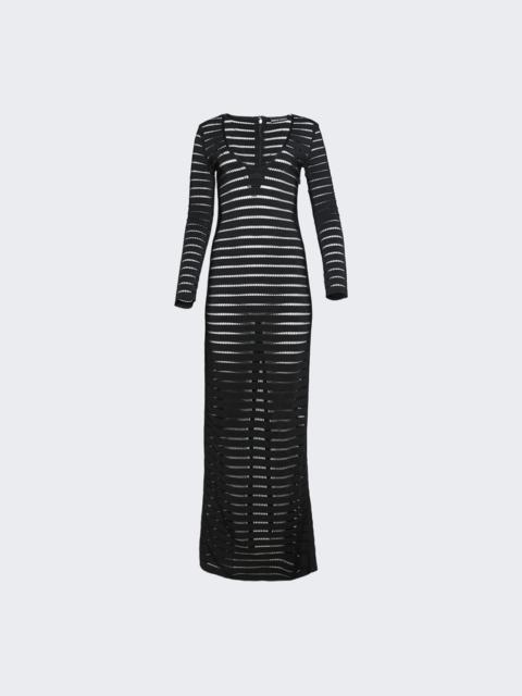 Cutout Striped Long Sleeve Knit Gown Black