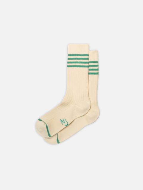 Women Tennis Socks Stripe Offwhite/Turquoise