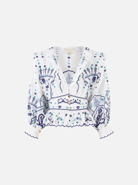 V-NECK BLOUSE WITH RUFFLE DETAILS