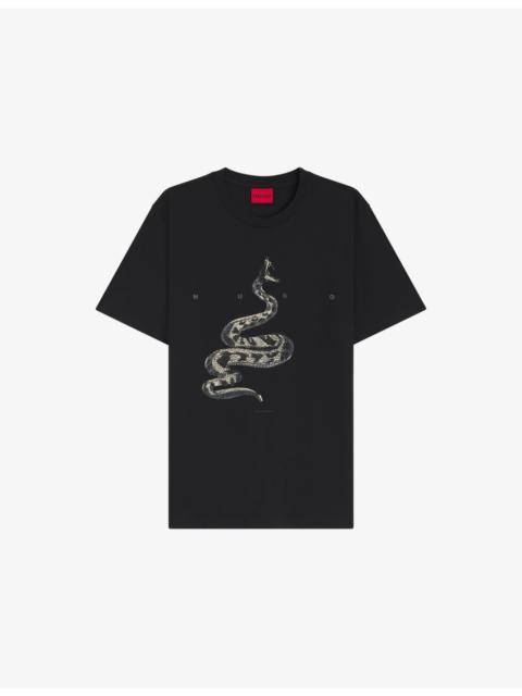Snake-Print Short-Sleeved Cotton-Jersey T-Shirt