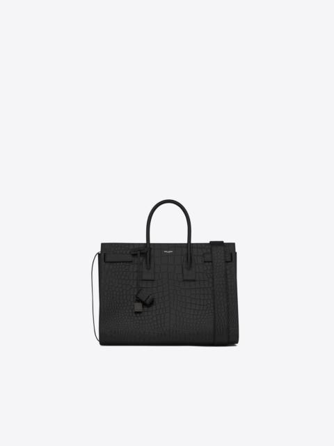 large sac de jour carry all bag in black crocodile embossed leather