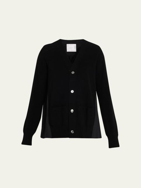 Pleated-Back Rib-Knit Cardigan