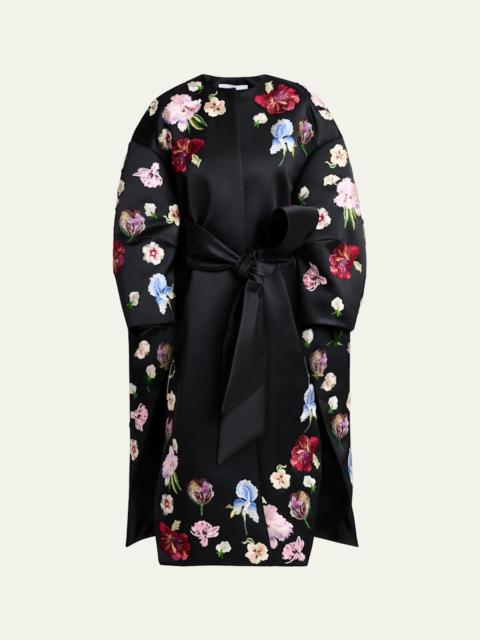 Floral Embroidered Silk Oversized Coat