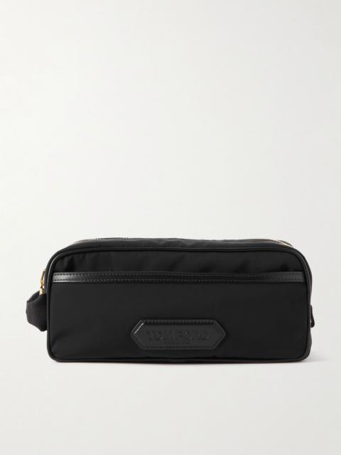 Leather-Trimmed Shell Wash Bag Black
