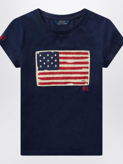 Navy blue jersey T-shirt with flag