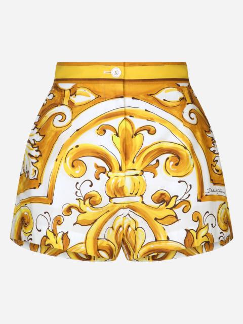 Cotton poplin shorts with majolica print