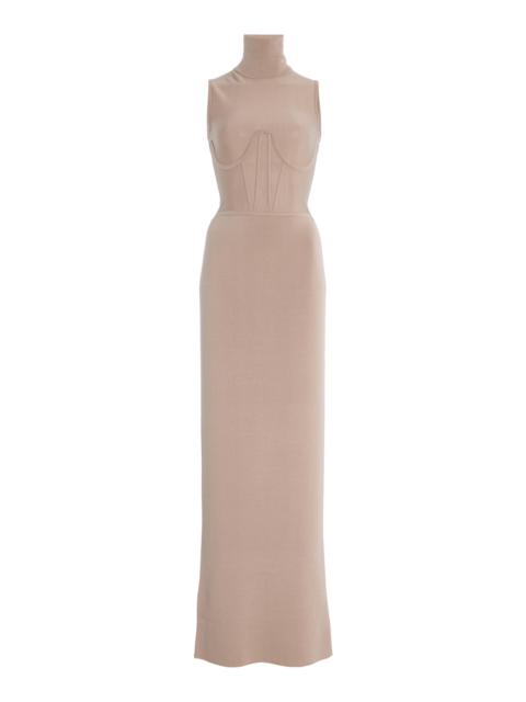 Corseted Roll-Neck Knit Maxi Dress neutral