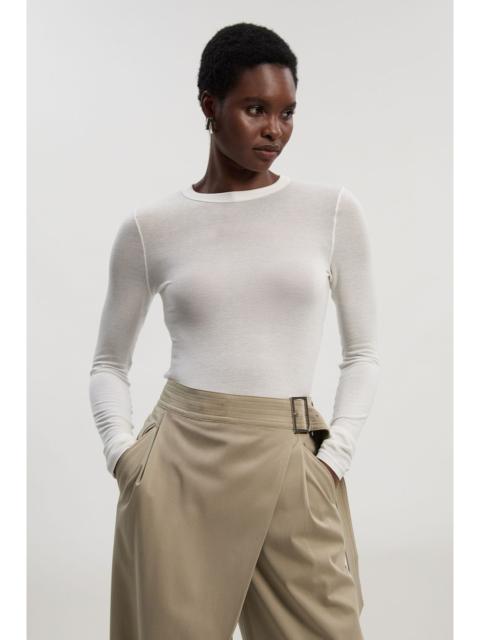 Wool Blend Crew Neck Long Sleeve Top