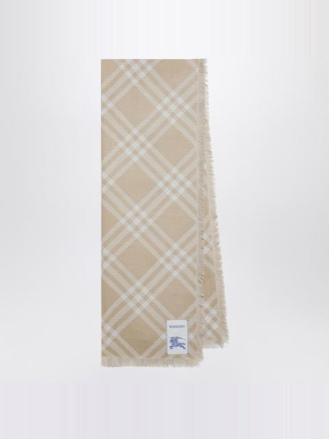 Beige/ecru Check silk and wool scarf