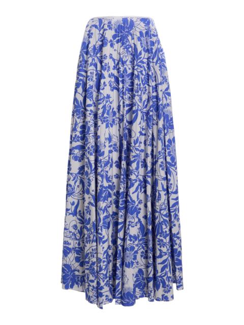 Kate Pleated Floral Crepe Maxi Skirt blue