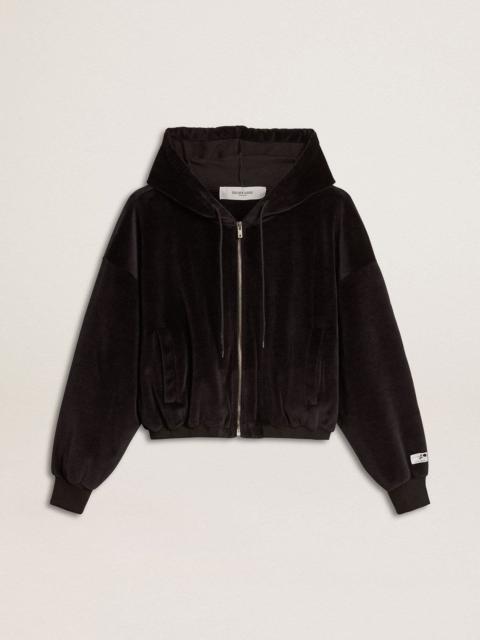 Women's black cotton-blend hoodie with zip