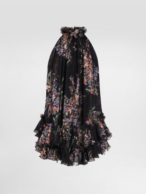 Flower bouquets-print chiffon dress