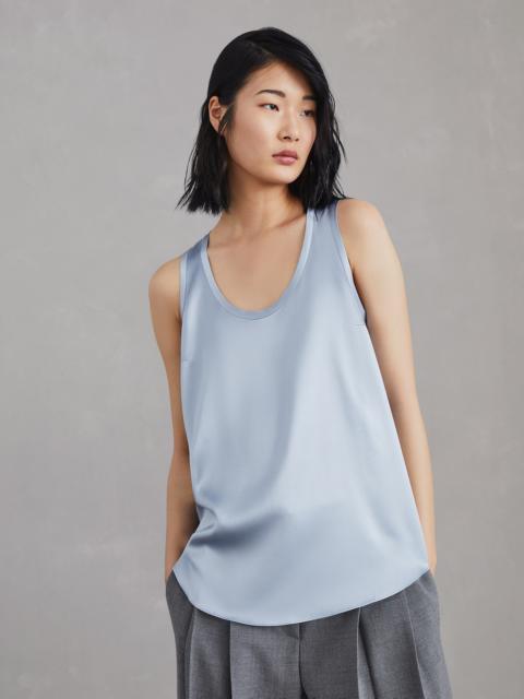 Stretch silk satin reversible top