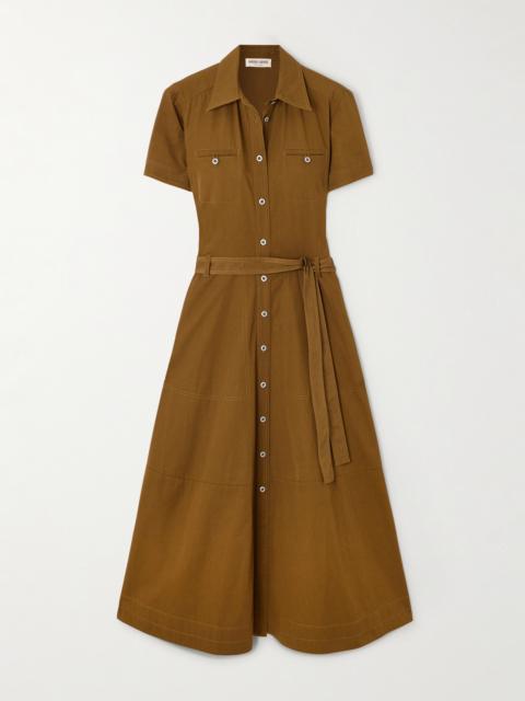 Giselle Belted Cotton-drill Midi Shirt Dress