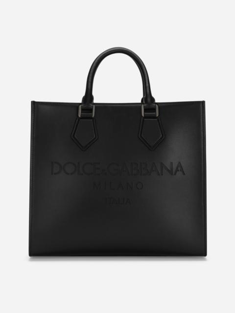 Small calfskin shopper with logo