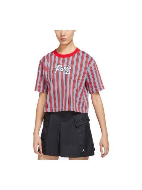 (WMNS) Air Jordan SS22 Paris Saint-Germain Stripe Printing Short Sleeve Red DM4999-090