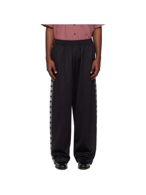 Black Biker Cross Tape Track Pants