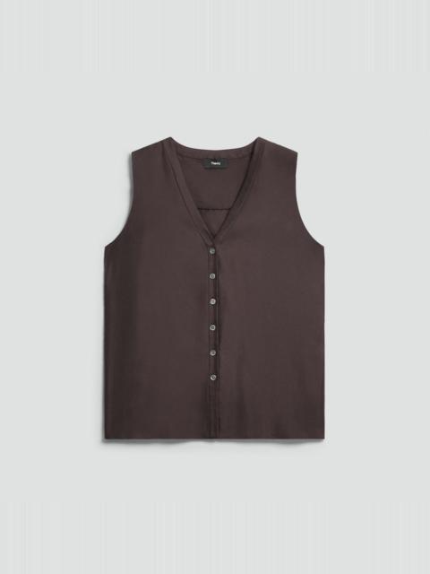 Sleeveless Button-Down Blouse in Mod Silk Twill