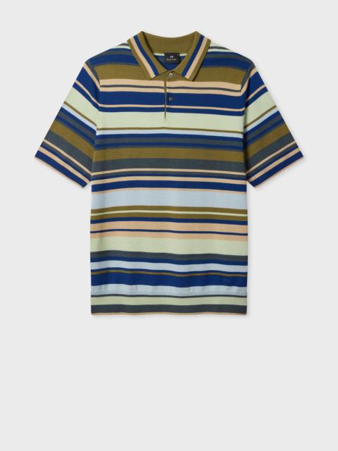 Khaki Multistripe Merino Wool Polo Shirt