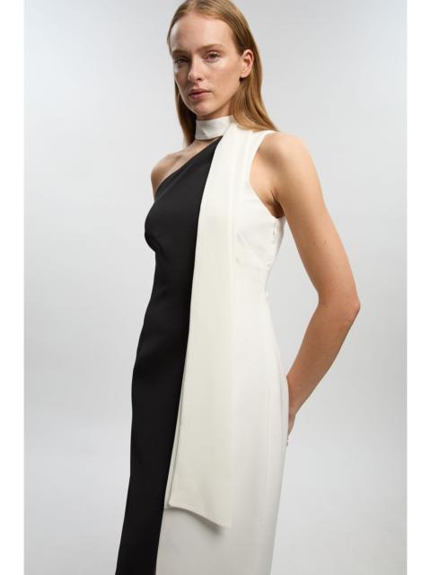 Soft Tailored Colour Block Bow Midi Dress