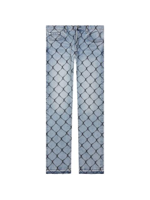 cage patterned jeans