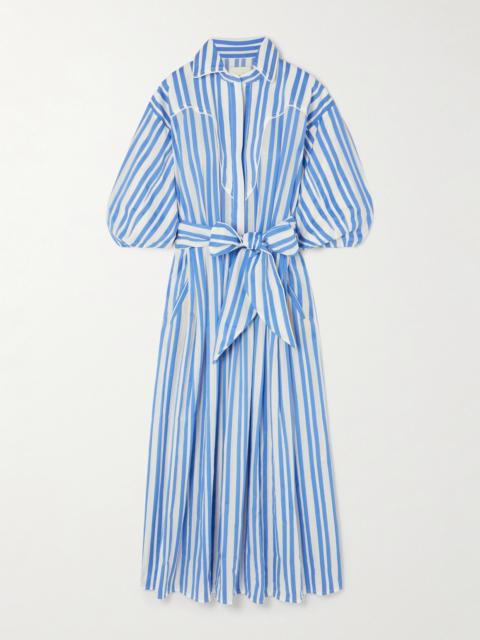 Buena Mar Belted Striped Cotton-voile Midi Dress