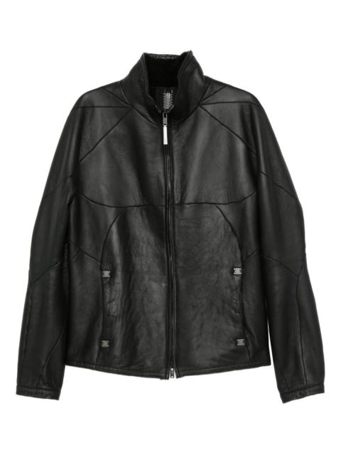 panelled zip-front leather jacket