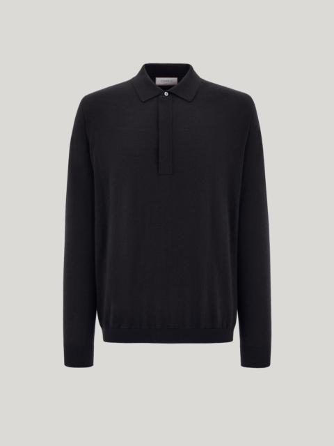 CANALI NUVOLA BLACK SEAMLESS EXTRA-FINE MERINO WOOL POLO SHIRT