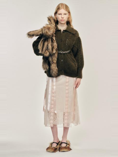 Sculpted Chunky Knit Chain Detail Cardigan