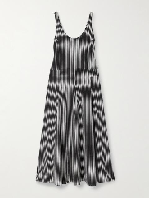 Pleated Striped Recycled-crepe De Chine Midi Dress