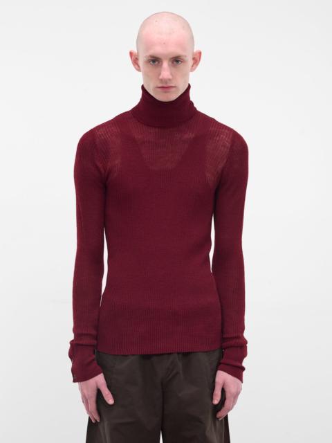 Red Rib-Knit Turleneck Sweater