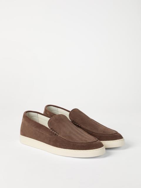Chevron-effect suede loafer sneakers