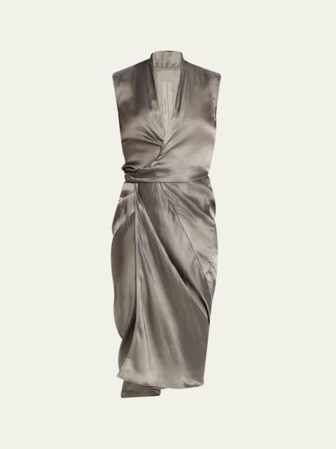 Sleeveless Satin Wrap Dress