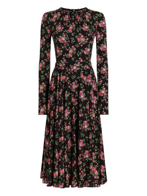floral long-sleeve midi dress