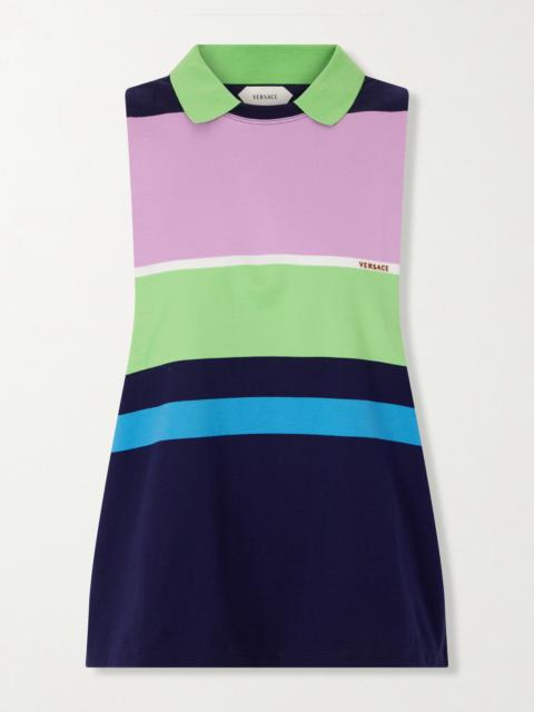 Sleeveless Embroidered Striped Cotton T-shirt