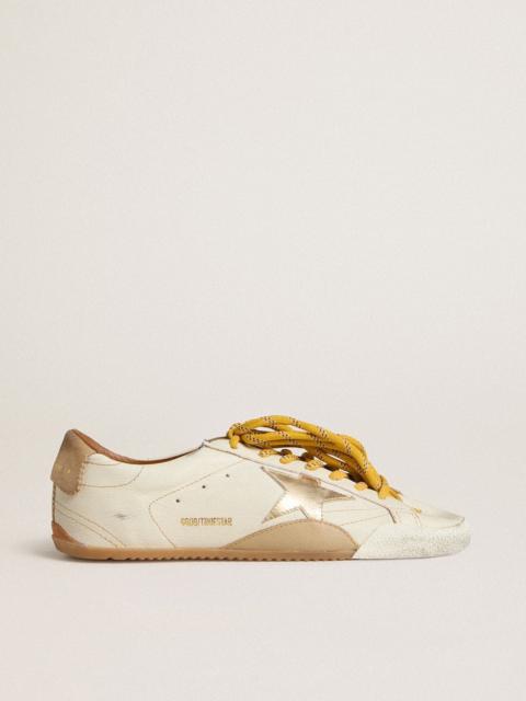 Women's True-Star in white nappa leather with gold star and beige suede heel tab