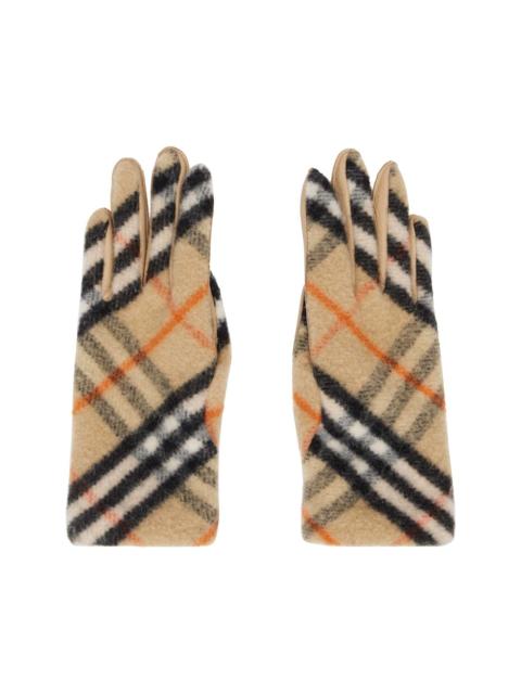 Beige Check Wool Gloves