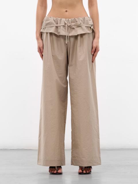 Beige Drawstring Cotton-Nylon Trousers
