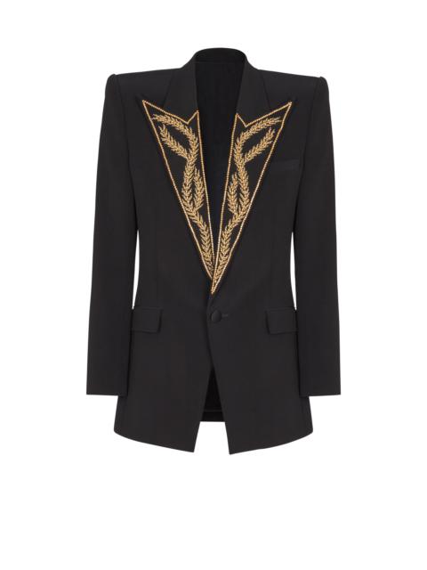 1-button jacket with embroidered collar