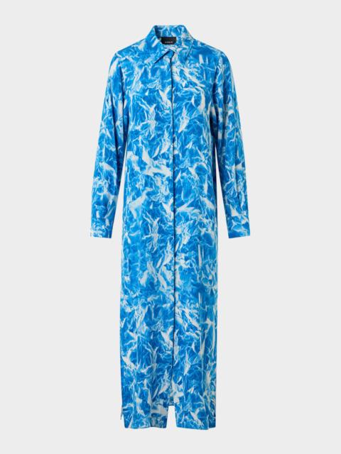 Whitecaps Print Silk Crepe Midi Shirtdress