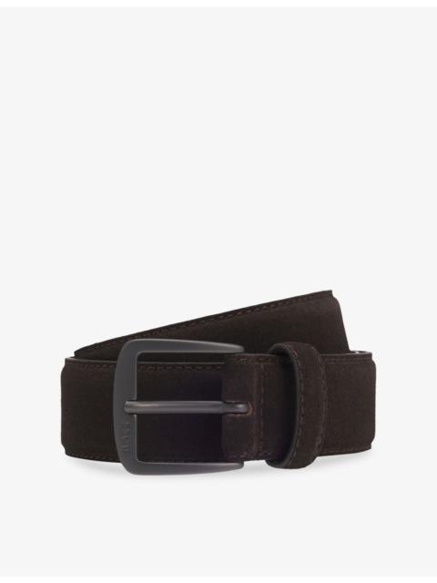 Branded-Buckle Suede Belt