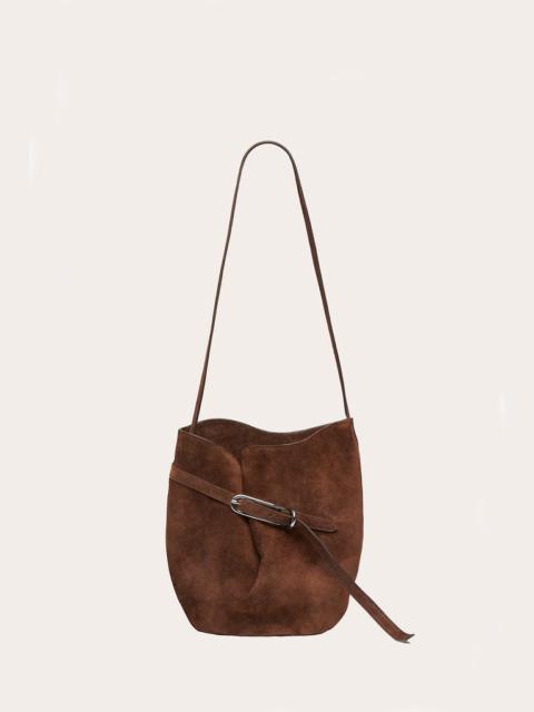 BELTED BUCKET BAG DARK BROWN SUEDE SILVER