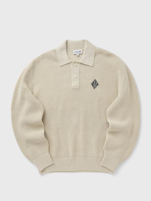 Badge Accent Pearl Rib Polo Collar Sweater
