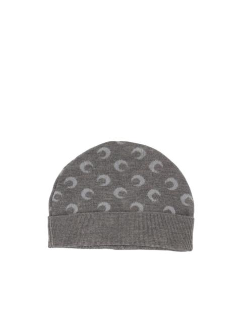 moon-print beanie hat