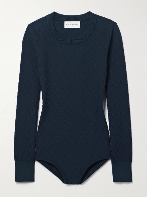 Stretch-cotton Jacquard-knit Bodysuit