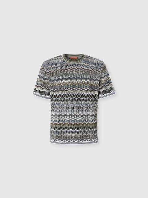 Cotton knit T-shirt with chevron pattern