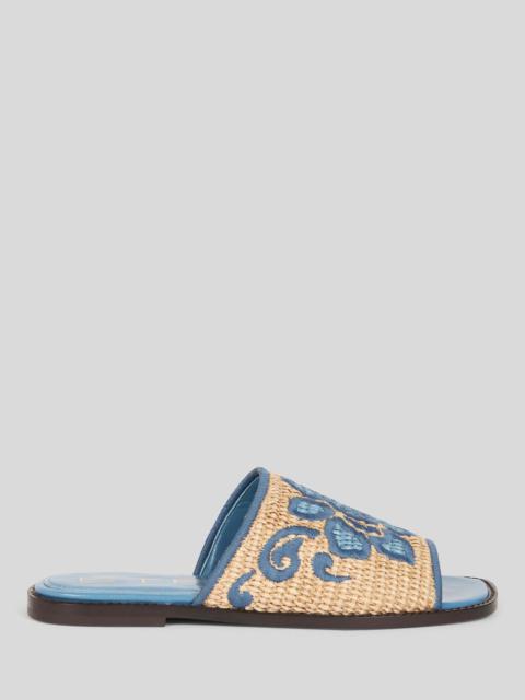 EMBROIDERED RAFFIA SLIDES