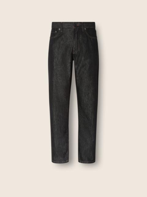 BLACK RINSE-WASHED COTTON AND SILK ROCCIA JEANS