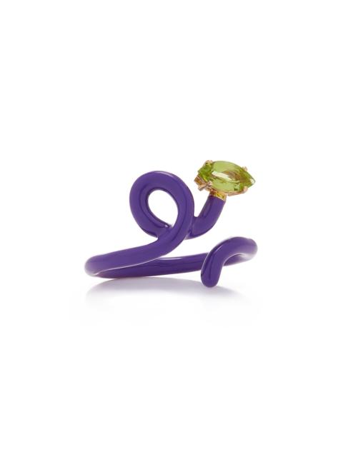 Baby Vine Enameled 9K Yellow Gold Peridot Ring purple