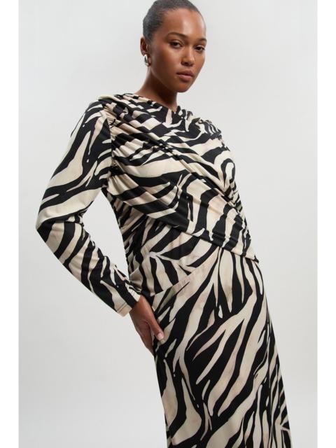 Plus Size Zebra Print Crepe Twist Detail Maxi Dress